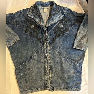 Pado Vintage Womens Acid Washed Denim Jacket with Decorations Jacket, L